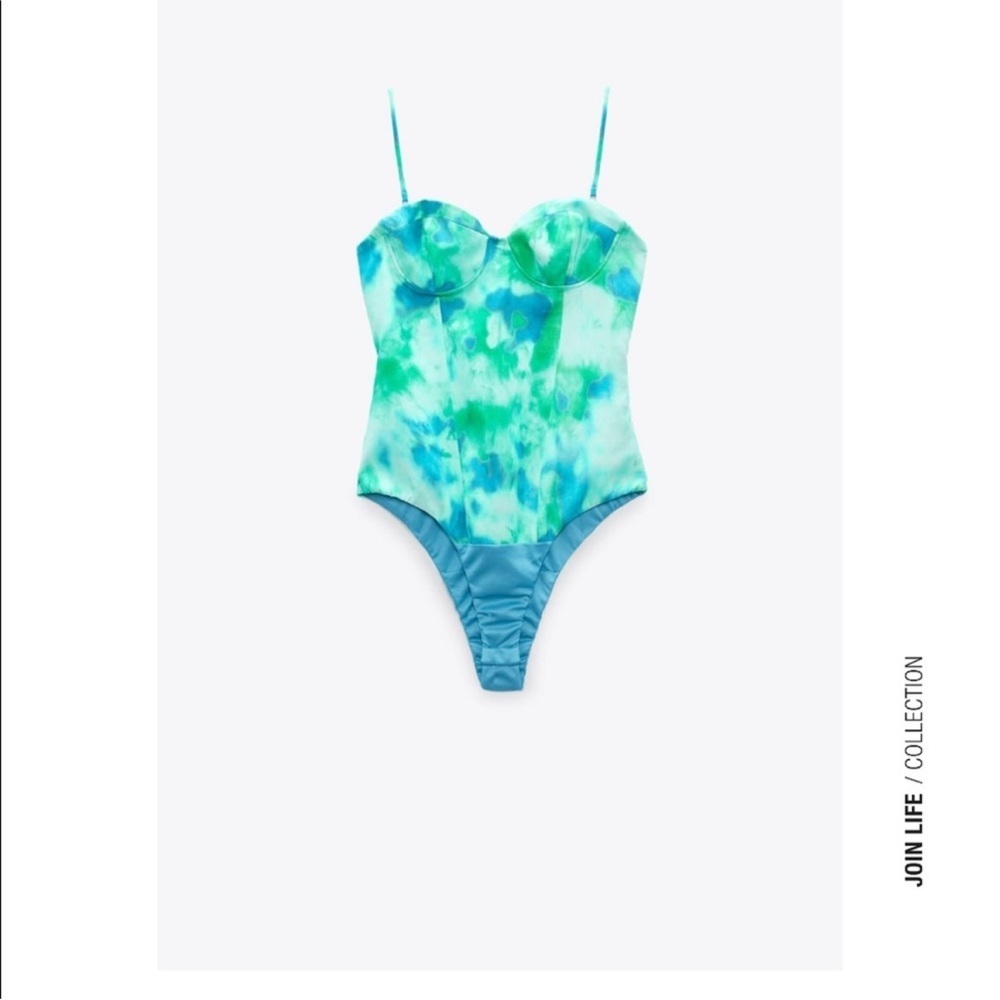 Zara Aqua and Teal One Piece Swimsuit